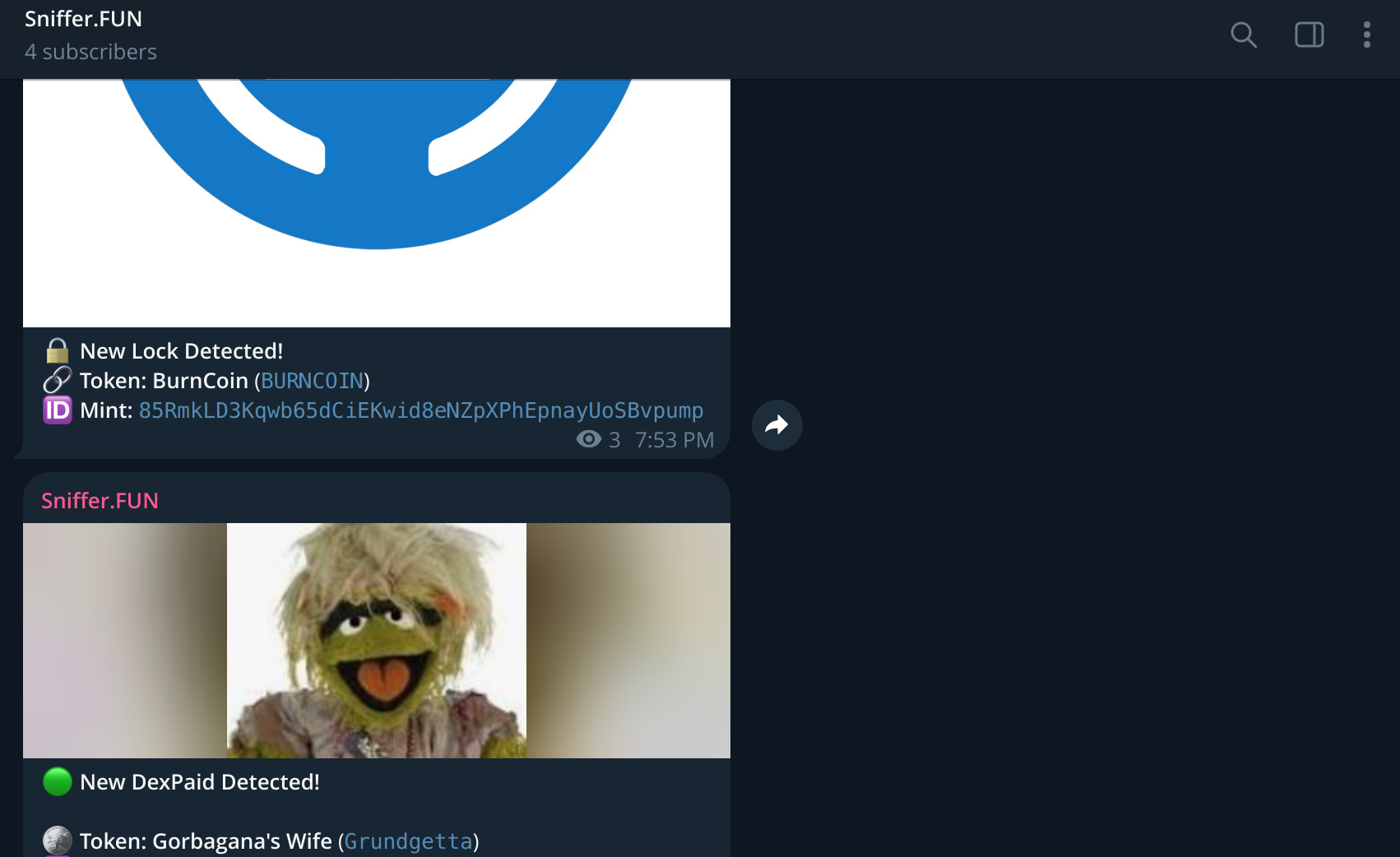 Sniffer.FUN Telegram Bot Alerts Demo